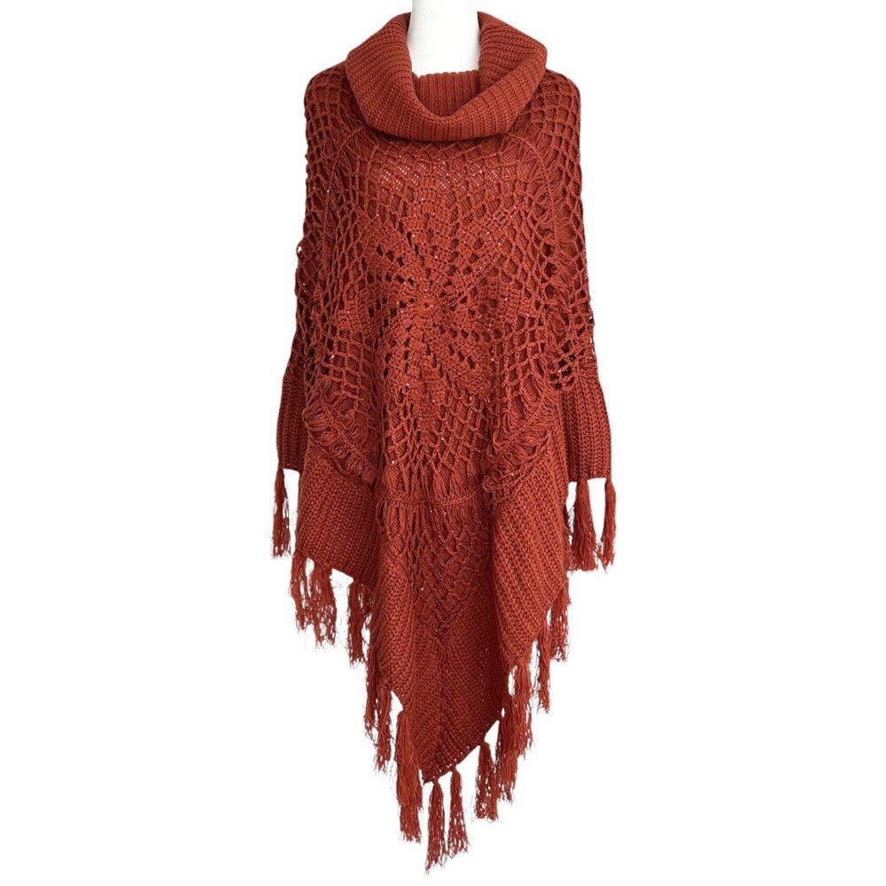 Do Everything in Love Anthropologie Cowl Neck Crochet Sequin Knit Poncho (OS)